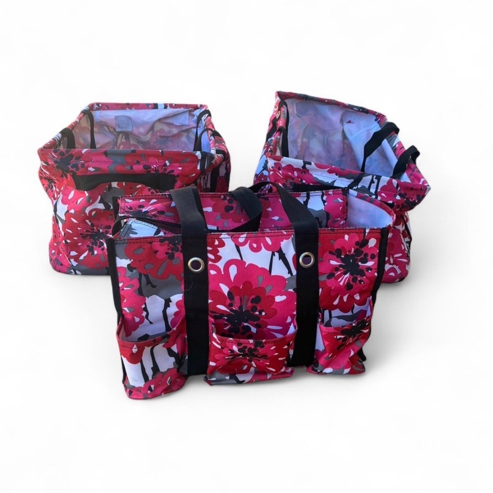 Thirty-One Red and Black Floral Tote Set